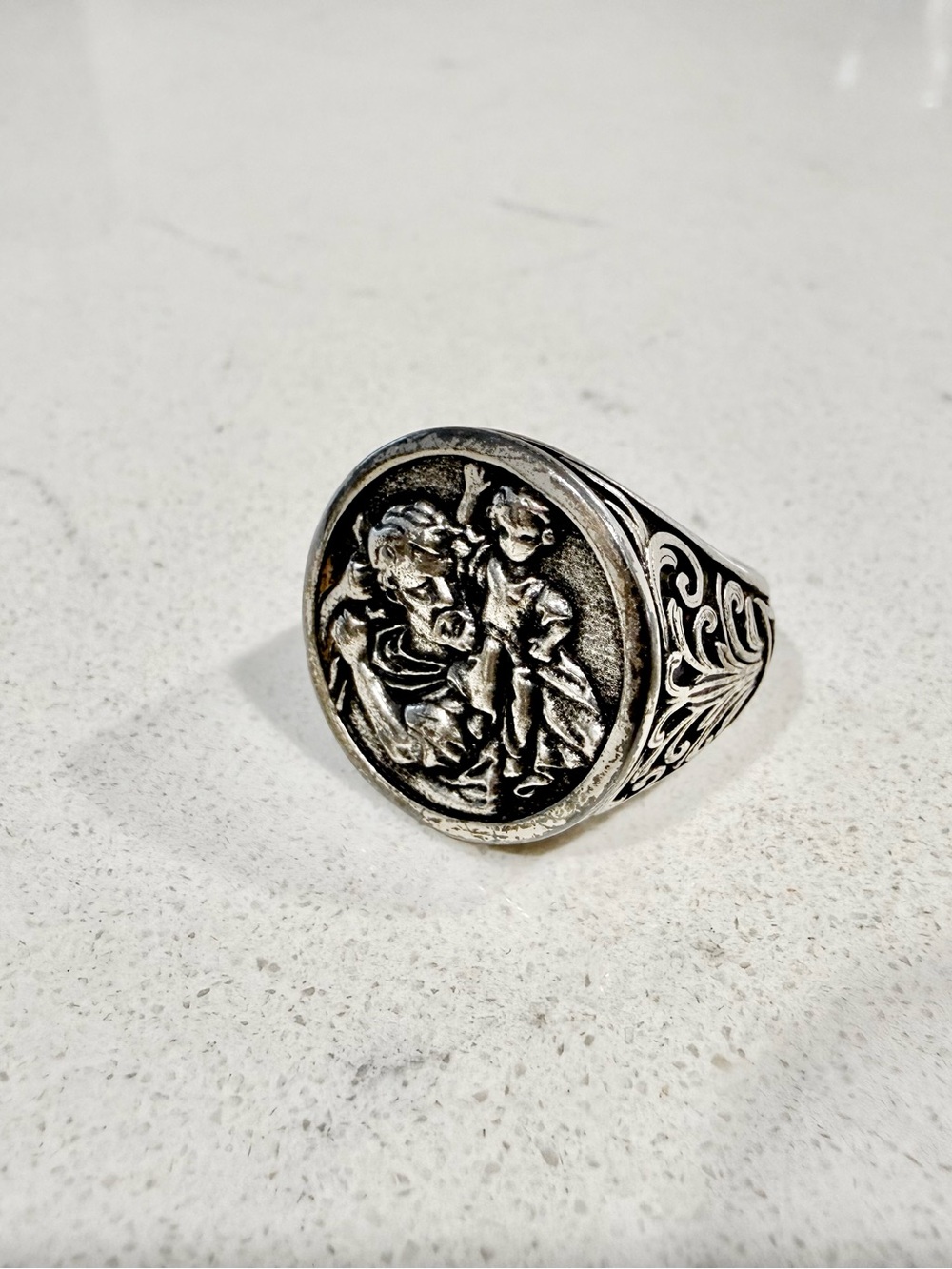 Men's Silver St. Christopher Signet Ring